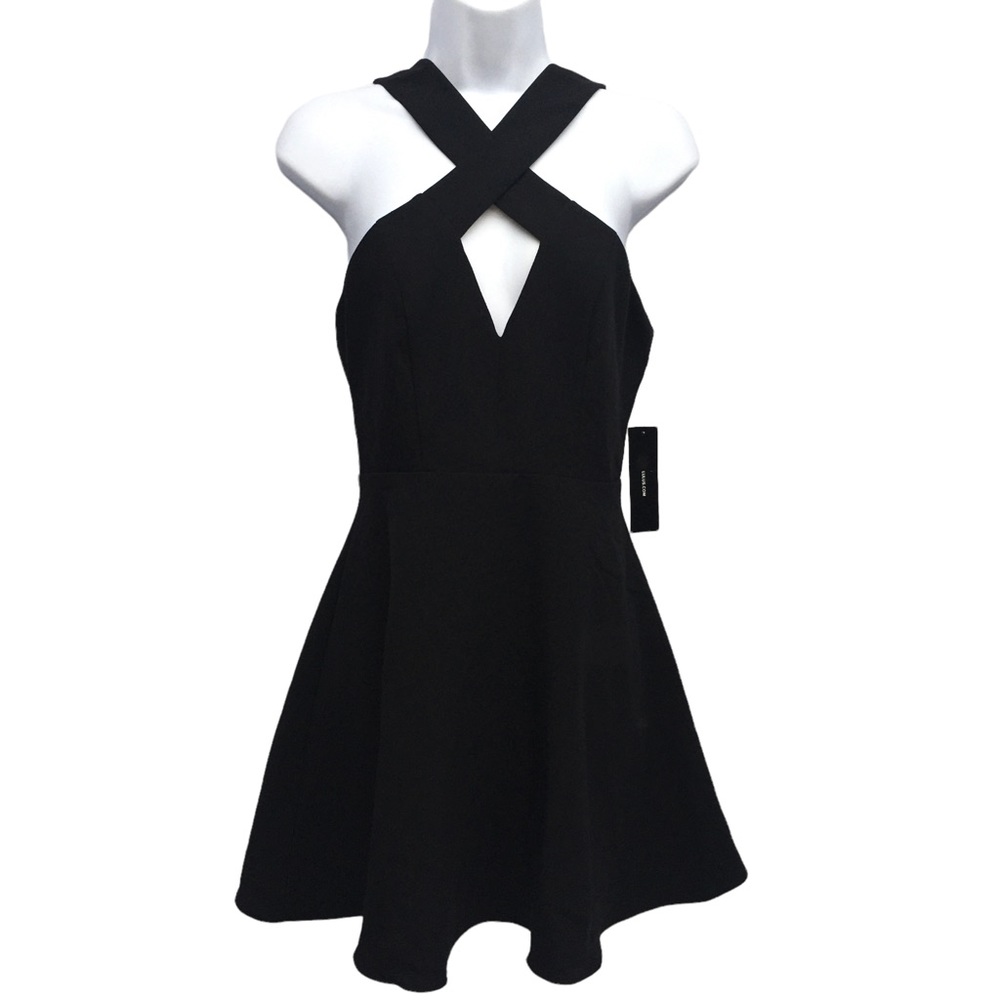 Lulu’s Black Cross-Front Fit & Flare Dress NWT Misses size XS